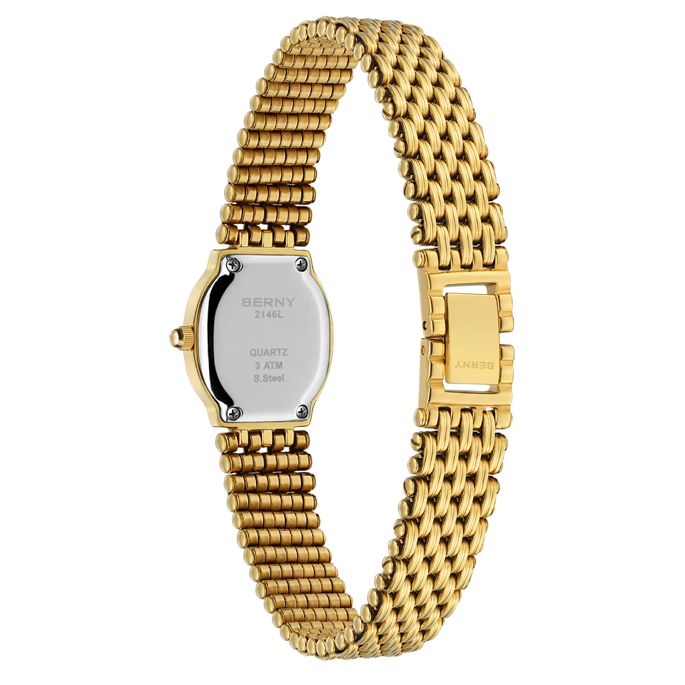 Montre-Bracelet Femme Berney #974 - Plaquée Or - Mouvement Quartz - Neuf Avec Étiquettes