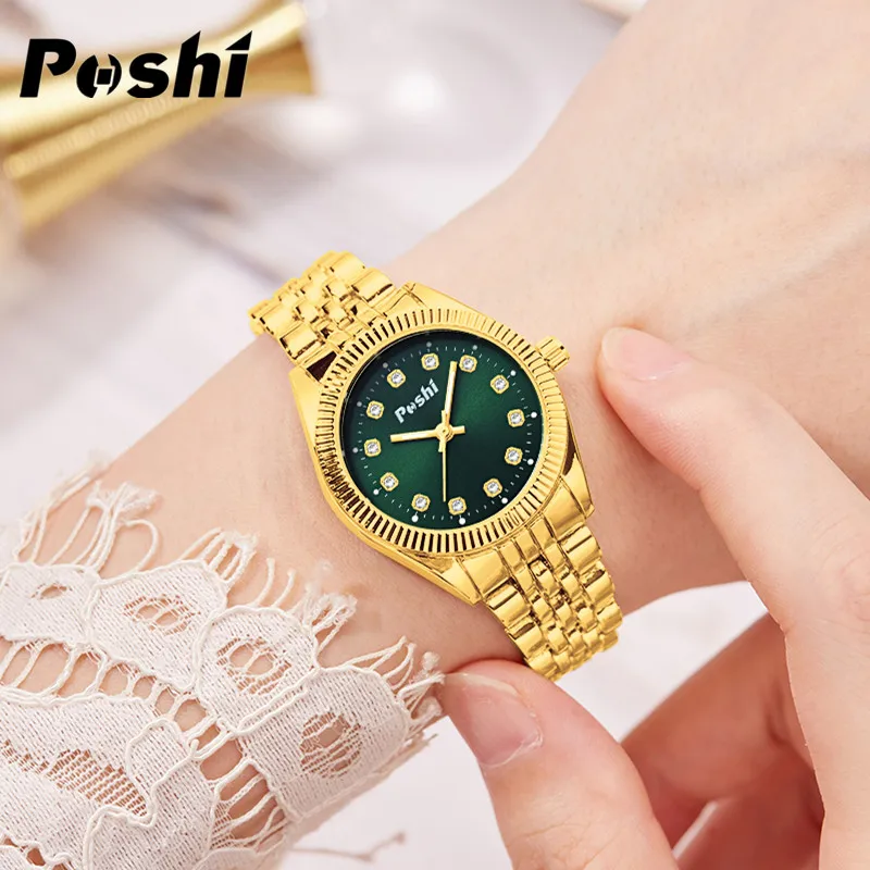 POSHI-Relógio de luxo em aço inoxidável para homens e mulheres, presente do amante, impermeável, quartzo, casal, moda
