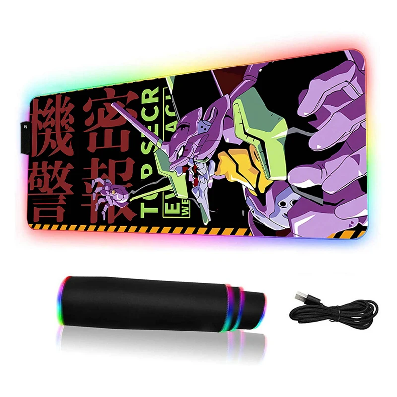 

RGB Mouse Pad E-Evangelion Gameing Mousepad Luminous Backlight Pc LED Gamer Accessory With Wire Desk Mat Gaminig Keyboard Carpet