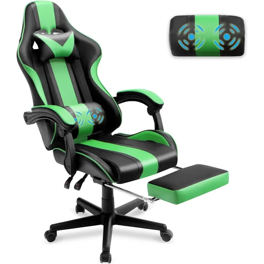 

Gaming Chairs, Ergonomic Racing Style PC Game Computer Chair with Headrest Lumbar Support Adjustable Recliner PU Leathe