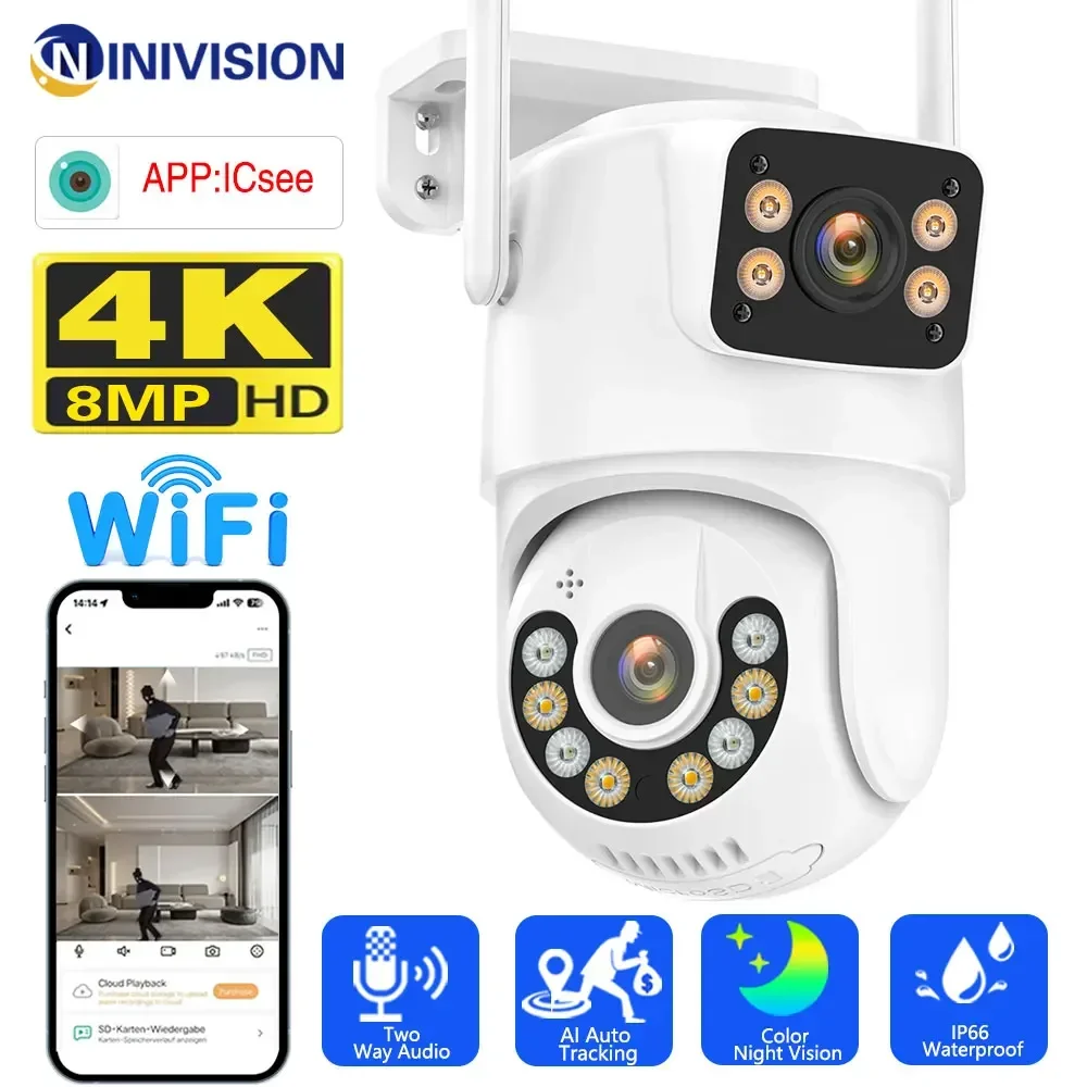 

Наружная IP-камера видеонаблюдения с Wi-Fi, 8 Мп, 4K, HD