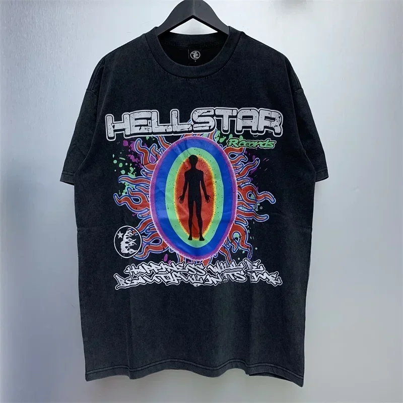 

2024ss Logo Printing Hell Star Oversized T Shirt High Quality Washed Black Men Clothing