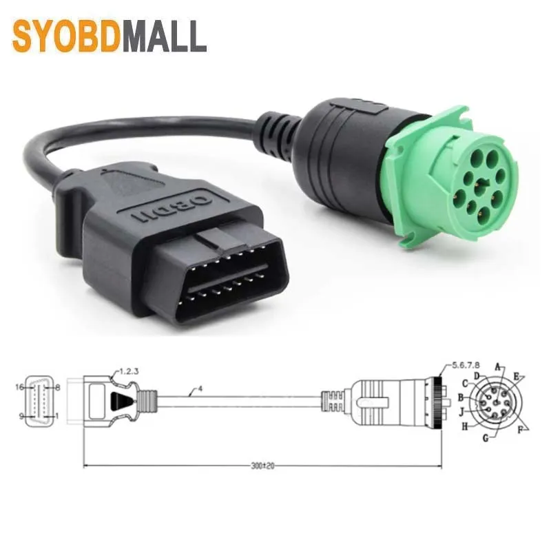Adaptador Autel J1939 Para OBD2 - Conector 9 Pin Macho Para 16 Pin Fêmea - Para Caminhões