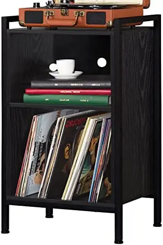 

Player Stand, 3-Shelf Black Vinyl Record Holder with Storage, Record Stand, Vintage Turntable Stand Holds Up to 120 Albums, Reco