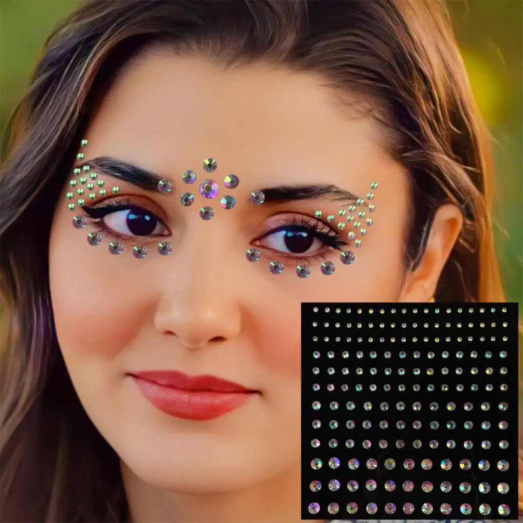 Gold Star Face Jewels Temporary Tattoos Eyes Eyebrow Rhinestones Gems  Makeup Sticker Shiny Bindi Dots Jewelry