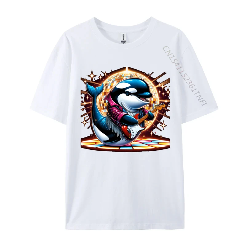 Personalized Disco Ball Guitar Orca Whale T Shirt Fitted Summer Short Sleeve O Neck Tops & Tees 100% Cotton Man Camisa T Shirts Disco Ball Guitar Orca Whale white