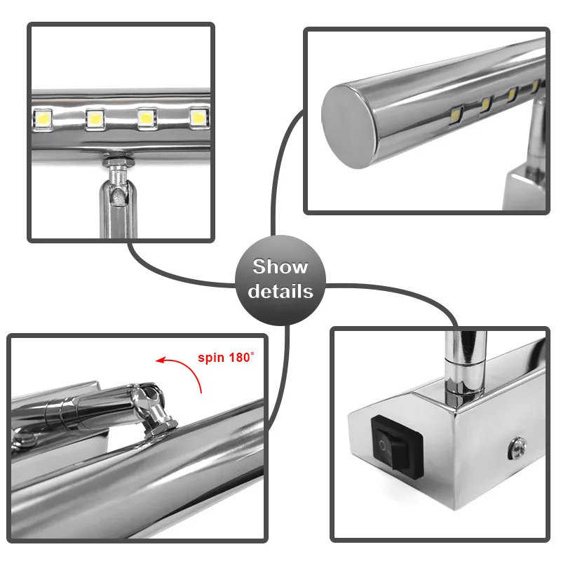 3W/5W/7W Aluminum & Stainless Steel LED Wall Lamp Warm White /White Light for Bathroom Mirror Cabinets Fixtures with Switch 3