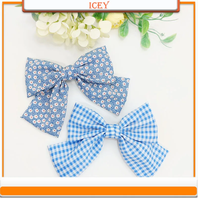 5pcs Bow Hair Clip Blue Series Headwear Dotted Small Floral Headbands Wave Point Hair Claw Satin Scrunchie Hair Accessories