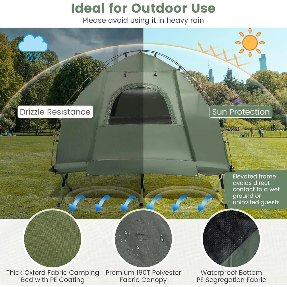 5-in-1 Folding Camping Tent Cot with Air Mattress, Pillow, Sleeping Bag & Elevated Tent Shelter 3