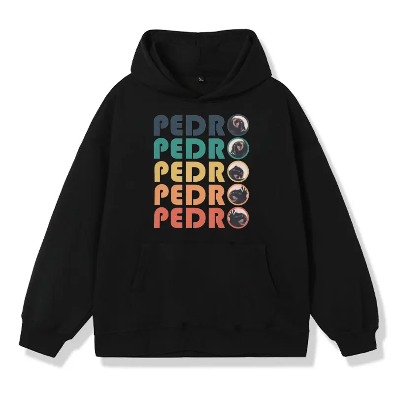 Cartoon Funny Pedro Pedro Pedro Retro Colorful Print Hoodie Male Fashion Oversized Long-sleeved Pullover Sweatshirt Men Women's