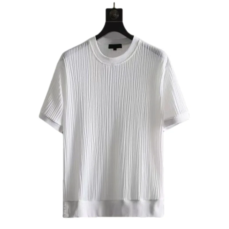 2024 Summer Ice Silk Casual Sports Suit Men's Pleated Thin t shirt + Pants Two Piece Set Men's High Quality Breathable Tracksuit