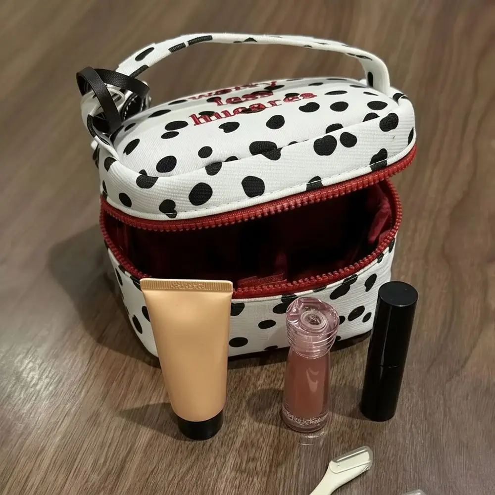 Borsa per il trucco multifunzionale a pois, design con cerniera, piccola borsa per cosmetici, borsetta per donne e ragazze - immagine 4