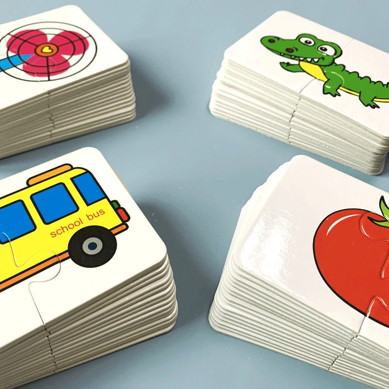 Montessori Cards Puzzle Toddlers Toys Developing Baby Games Cognitive Fruit Animal Matching Children Learning Educational Puzzle 4