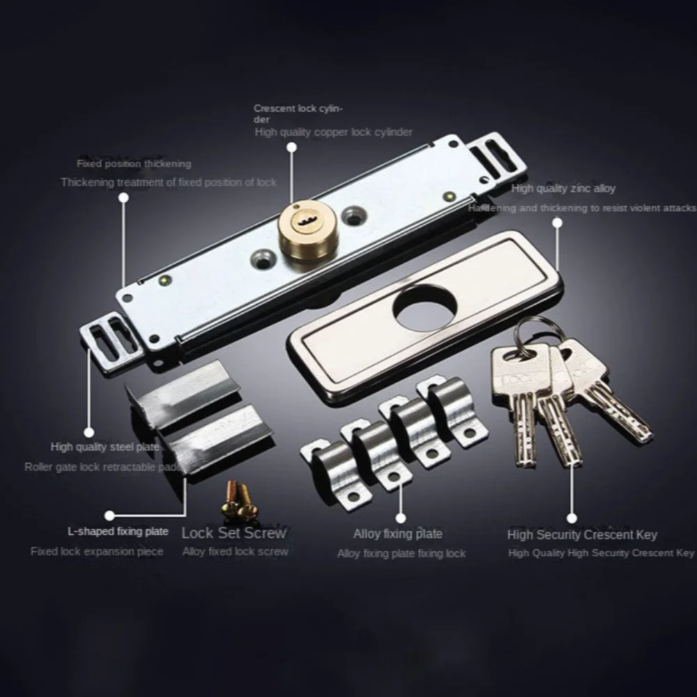 Description Picture 5 of itemNew Alloy Roller Shutter Door Lock with Key Middle Bottom Roll Gate Lock Hardware Cross Shaped Anti-theft Locks Garage