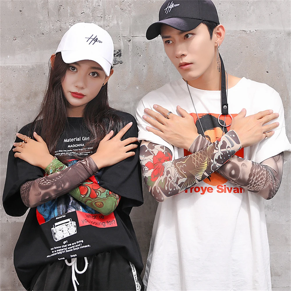 

1PCS Street Tattoo Sleeves Sun UV Protection Summer Cool Outdoor Breathable Arm Cover Fashion Art Sunscreen Sleeve For Men Women