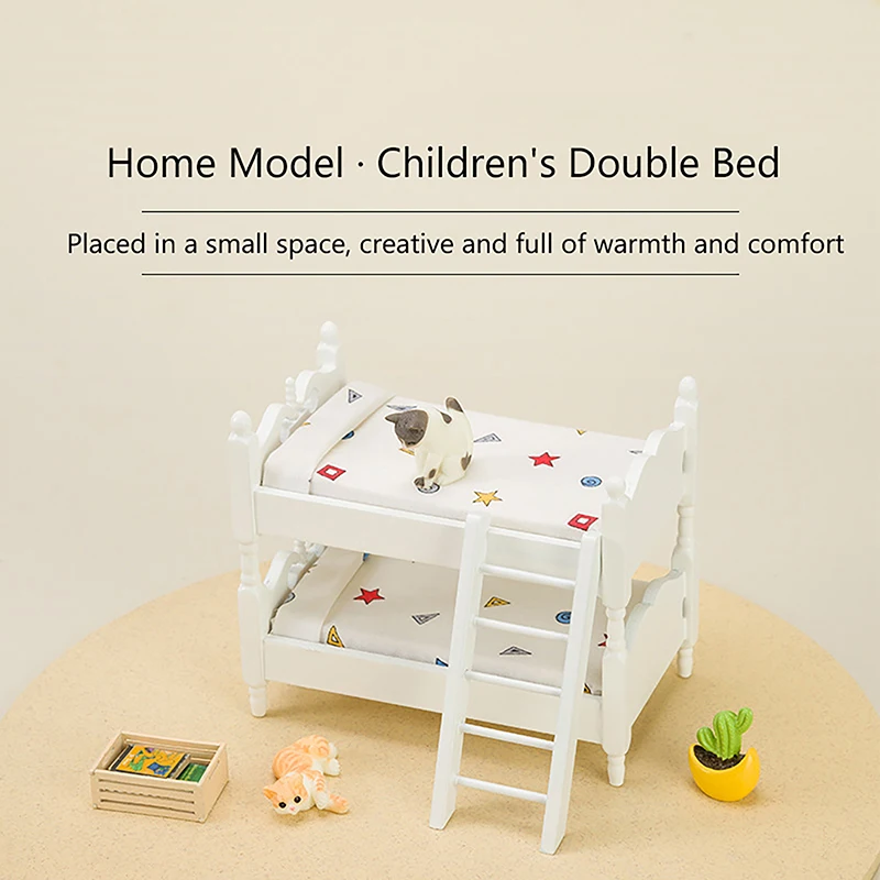 

Аксессуары для кукольного домика, модель мебели с микро-сценой, украшение «сделай сам», без заусенцев, маленькая миниатюрная деревянная двухъярусная кровать, детская игрушка