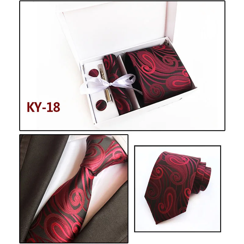 

HUISHI Paisley Red Blue Neck Ties For Men Necktie Pocket Square Cufflinks Tie Clip Set Plaid Men's Tie Wedding Gifts For Guests