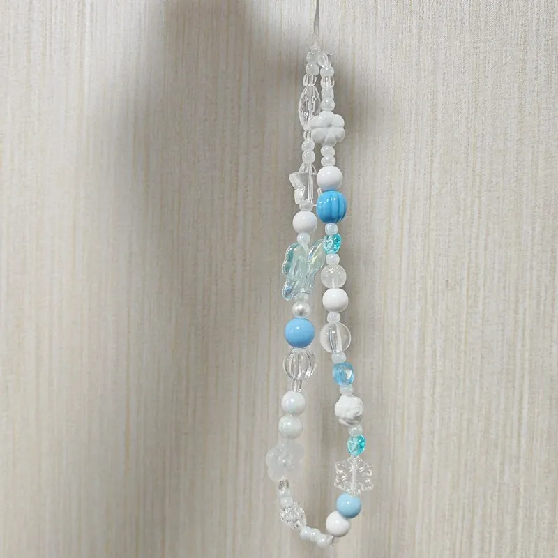 Blue Flower & Butterfly Beaded Phone Charm Lanyard Strap