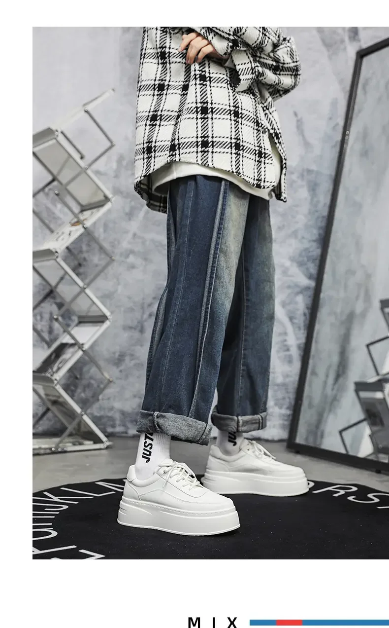 2024 Casual für Männer Laufschuhe Atmungs Dicken sohlen Sport Bord Weiße Schuhe Turnschuhe Komfortable Männer Training Plattform_voghion.com