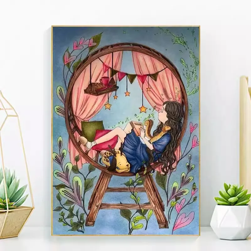9ct 65X85cm Girl Pre-Printed Cross Stitch DIY Embroidery Set Handmade Handicraft Floss Needle Crafts