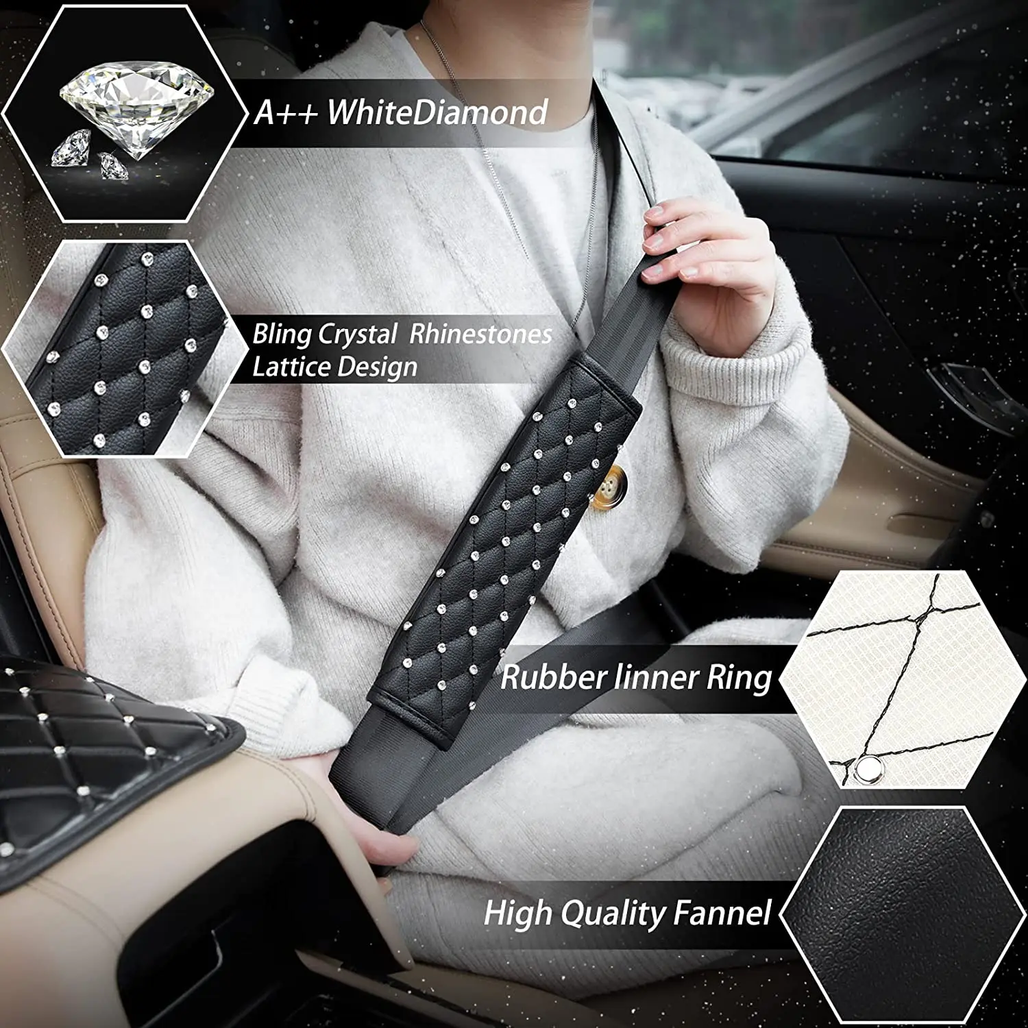 9 Pcs Bling Car Accessories Set for Women Diamond Steering Wheel Cover, Rhinestone  Center Console Pad Seat Safety Belt Pad - AliExpress