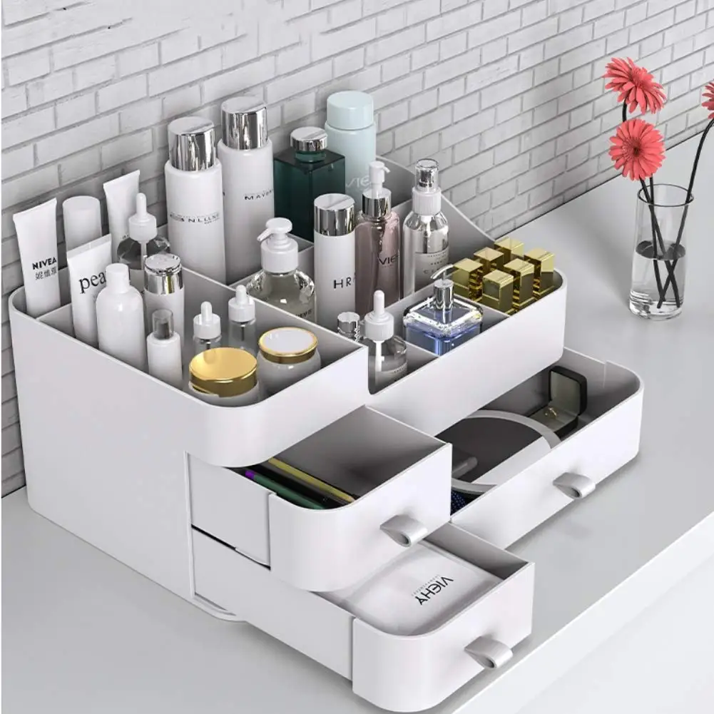 1pc Large Capacity Makeup Organizer for Vanity Desk Organizer with Drawers for Cosmetics, Lipsticks, Jewelry，Care Skincare 4
