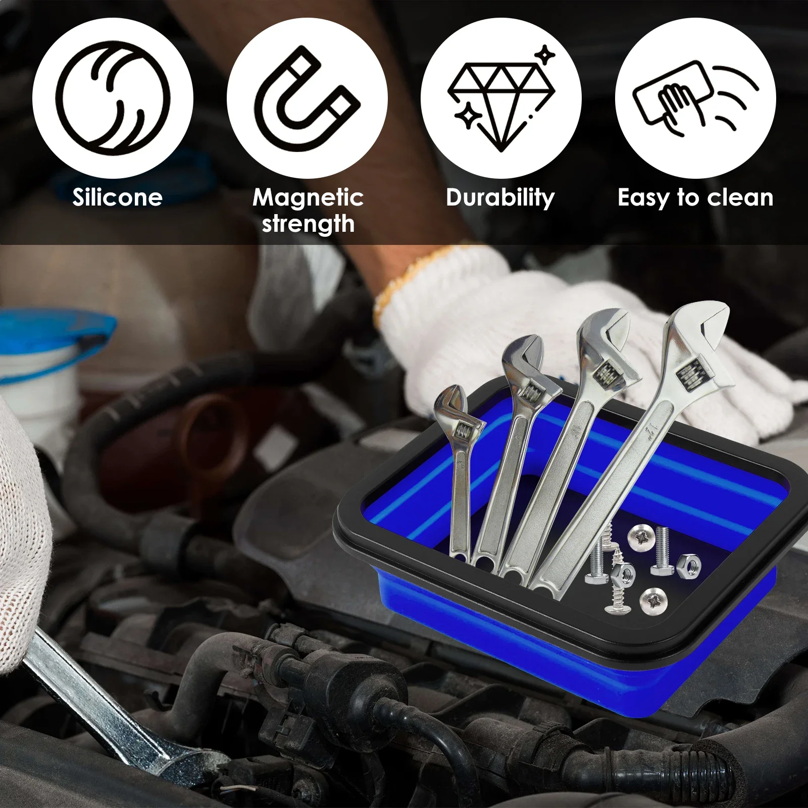3Pcs Collapsible Magnetic Parts Tray Silicone Foldable Screw Bowl Tool Part Storage Box Plumber Carpenters Tool Organizer Tray 2