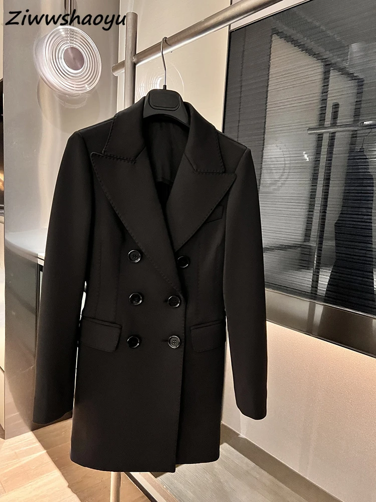 

High Quality Autumn Women Fashion Runway Designer Long Sleeve Double Breasted Fake Pocket Classic Version Sewed Suits By Hand