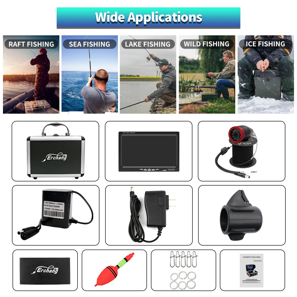 7 Inch DVR Underwater Fishing Camera 15M Infrared 24PCS Lights Waterproof Fish Finder Camera Winter Ice Fishing