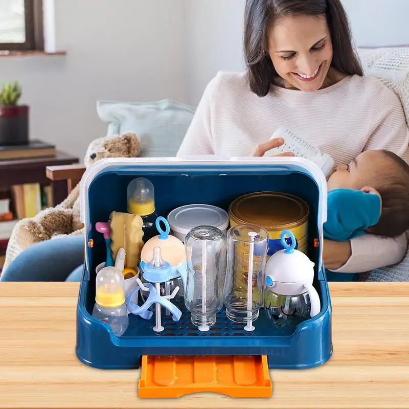 Dust-Proof Bottle Organizer With Lid Water Cup Rack Bottle Drying Rack With Cover And Removable Drainer Tray For Pump