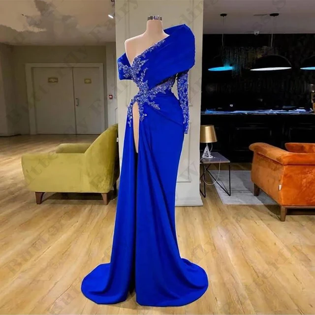 Gorgeous Satin Beautiful Evening Dresses For Women Sexy One Shoulder Sleeve Party Elegant High Split Mopping Prom Gowns 2024 1