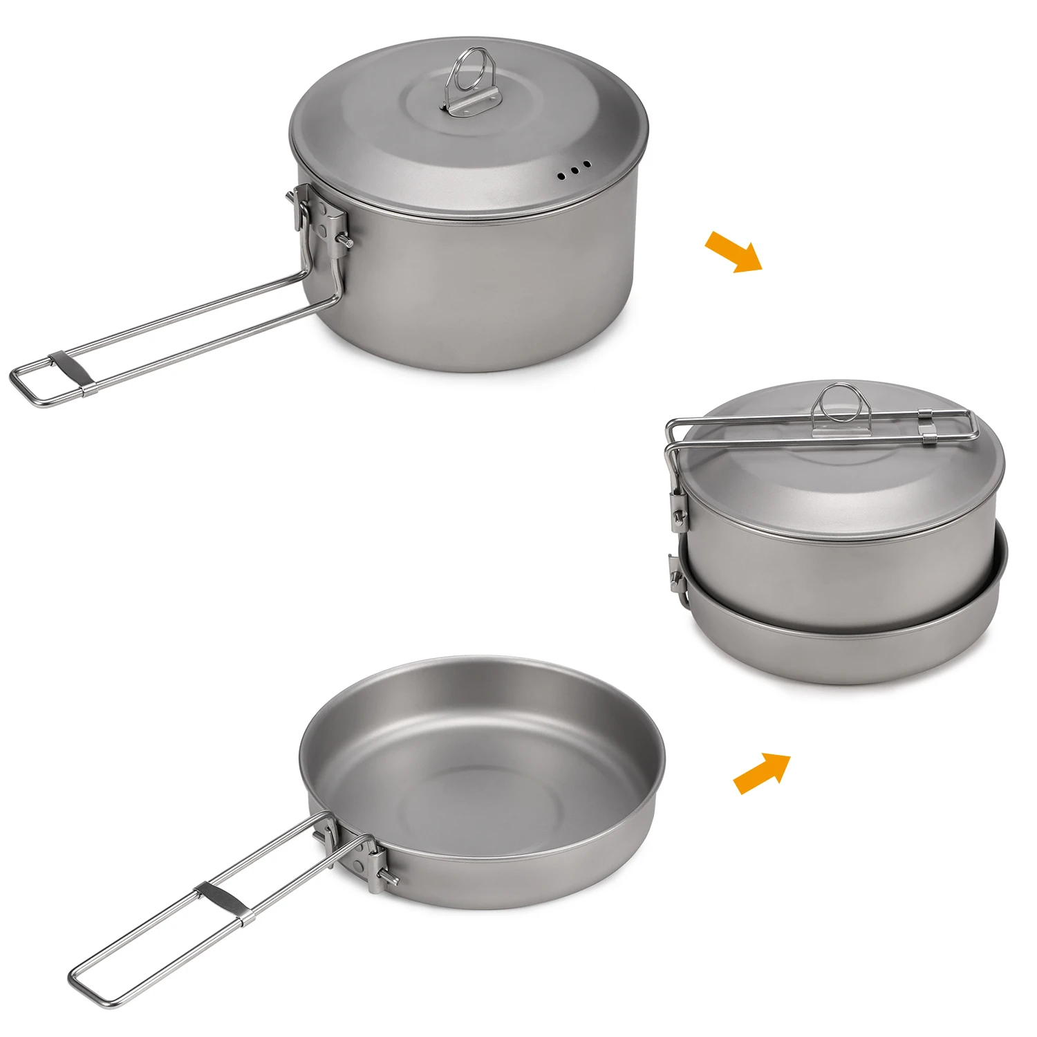 Titanium Camping Cookware Set With Lid And Foldable Handles_voghion.com