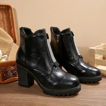 من المألوف جديد مريح حجم كبير مطرزة عالية الكعب الأحذية النسائية الشتاء جولة تو سميكة وحيد عدم الانزلاق أحذية عمل غير رسمية 6