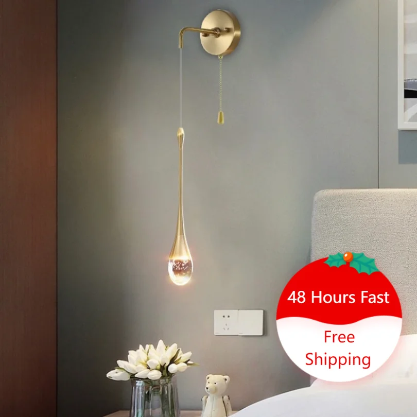 Crystal Wall Lamp for Bedroom Bedroom Hotel Living Room Background Sconce Light Modern Led Plug in Pull Switch Decoration Indoor