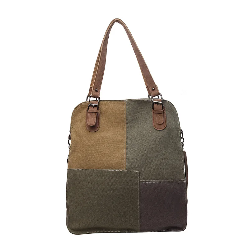 Vintage Tote Canvas Shoulder Bag Casual Large Capacity Handbag Splicing Style Unique Design Casual Trend Personality All-match