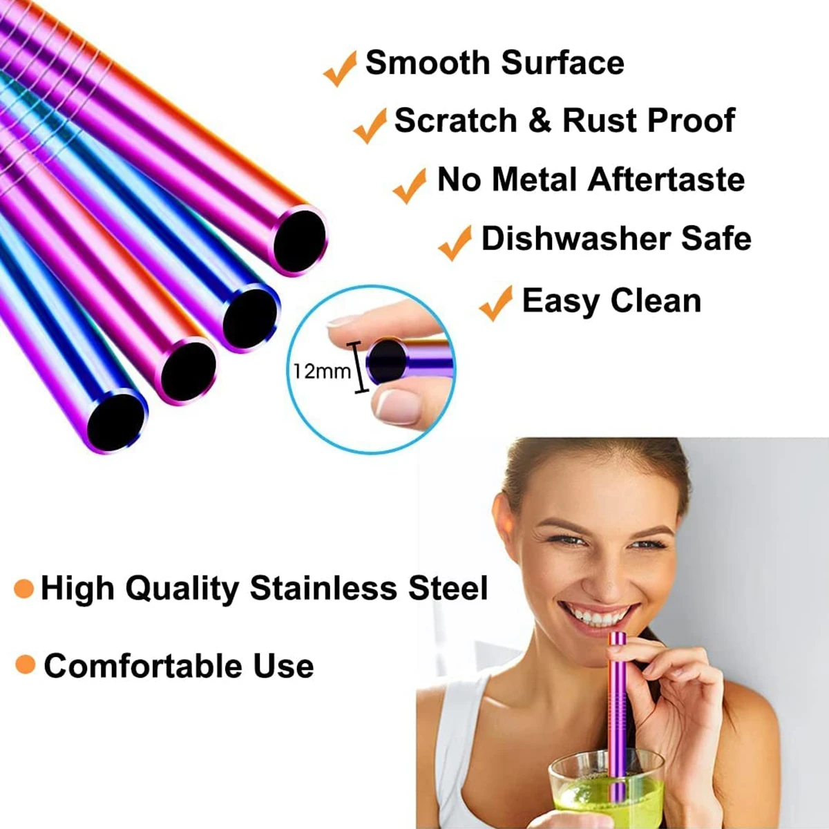 12mm Reusable Boba Straws 4Pcs Extra Wide 304 Stainless Steel Straws Metal  Straws for Bubble Tea Straw for Smoothie Milkshakes - AliExpress