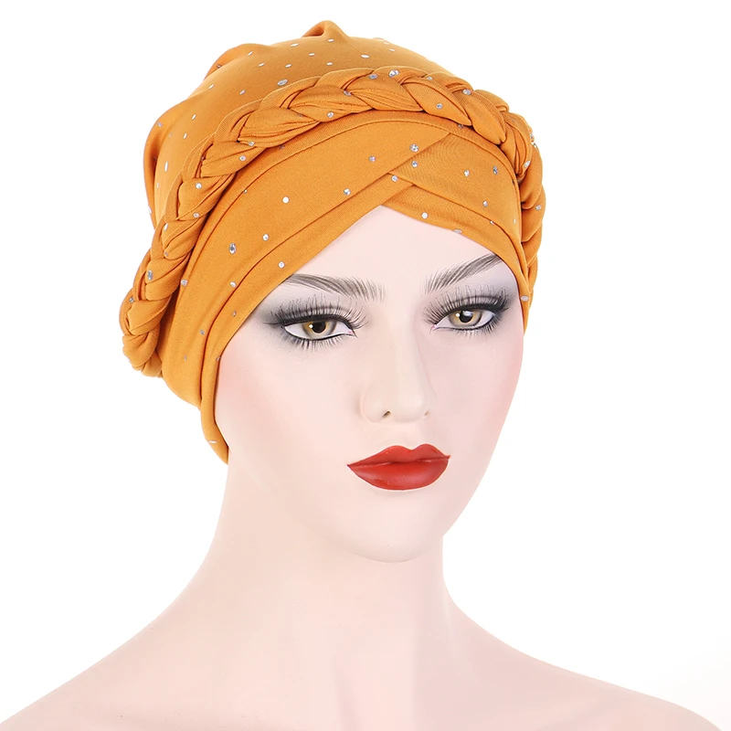 

Sequin Braided India Hat Women Muslim Turban Caps Hijab Chemo Cap Cancer Turban Bonnet Underscarf Islam Beanies Headscarf Femme