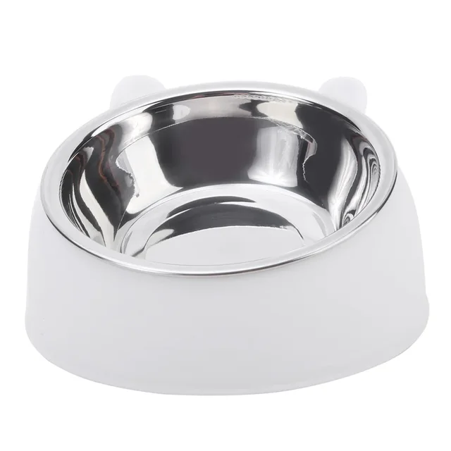 1pc Cat Bowl Lovely Creative Inclined Kitten Puppy Food Feeding Bowls Stainless Steel Cats Drinking Feeder Pet Dogs Cats Feeders 4