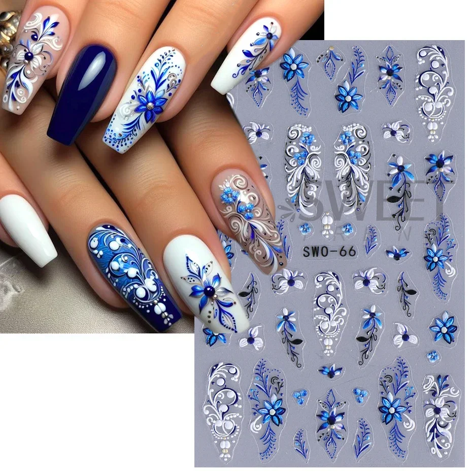 5D-Nagelaufkleber Mit Blumenmotiv – 4 Bögen Mit Hibiskus & Lilien, Geprägt, Für Sommer-Nageldesign, Inkl. Pinzette