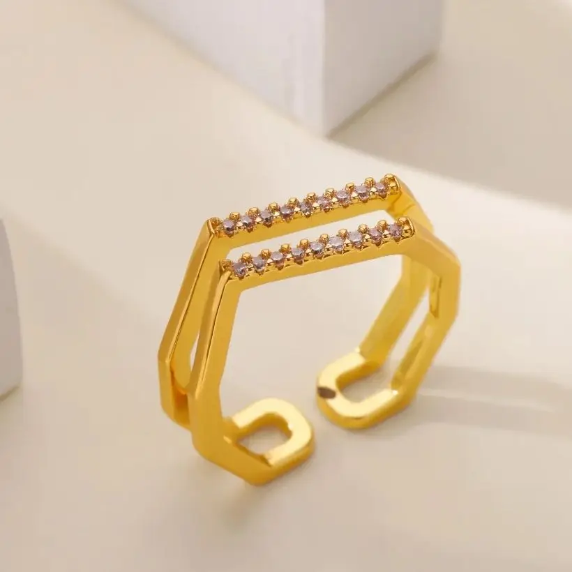 Zircon Geometric Ring Women Stainless Steel Crystal
