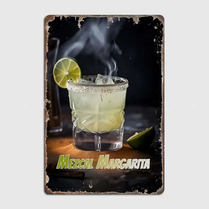 Mezcal Margarita Cocktail Elf Bar Targa Da Parete In Metallo Di Latta-Insegna Artistica Vintage-Poster D'Arte Estetica Moderna