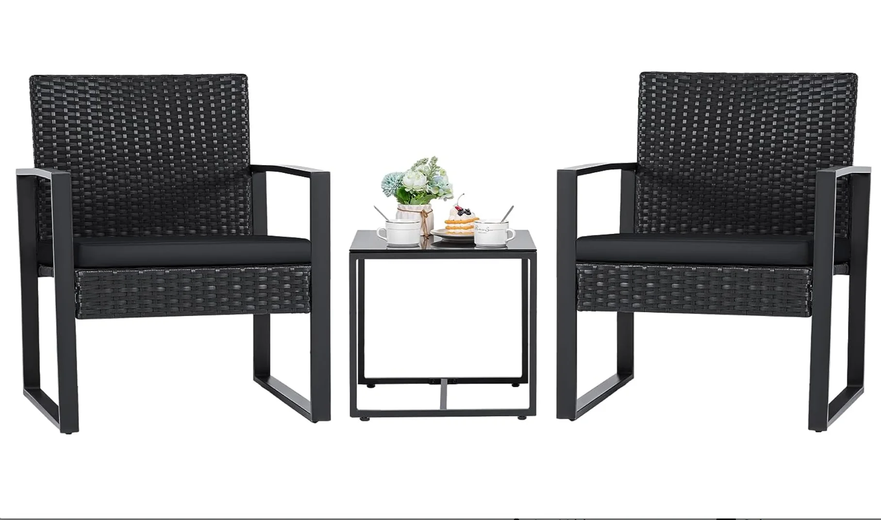 3 Pieces Patio Set Outdoor Wicker Furniture Sets Modern Rattan Chair Conversation Sets with Coffee Table for Yard