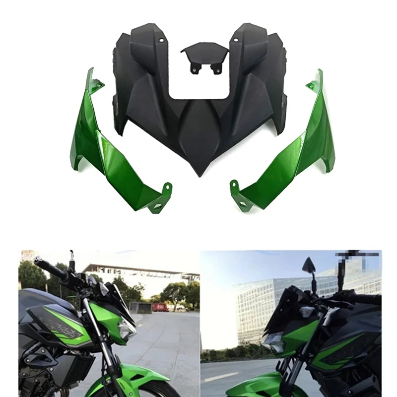 

1Set Black&Green Motorcycle Headlight + Front Head Cowl Upper Nose Fairing Fit For KAWASAKI Z400 18-22