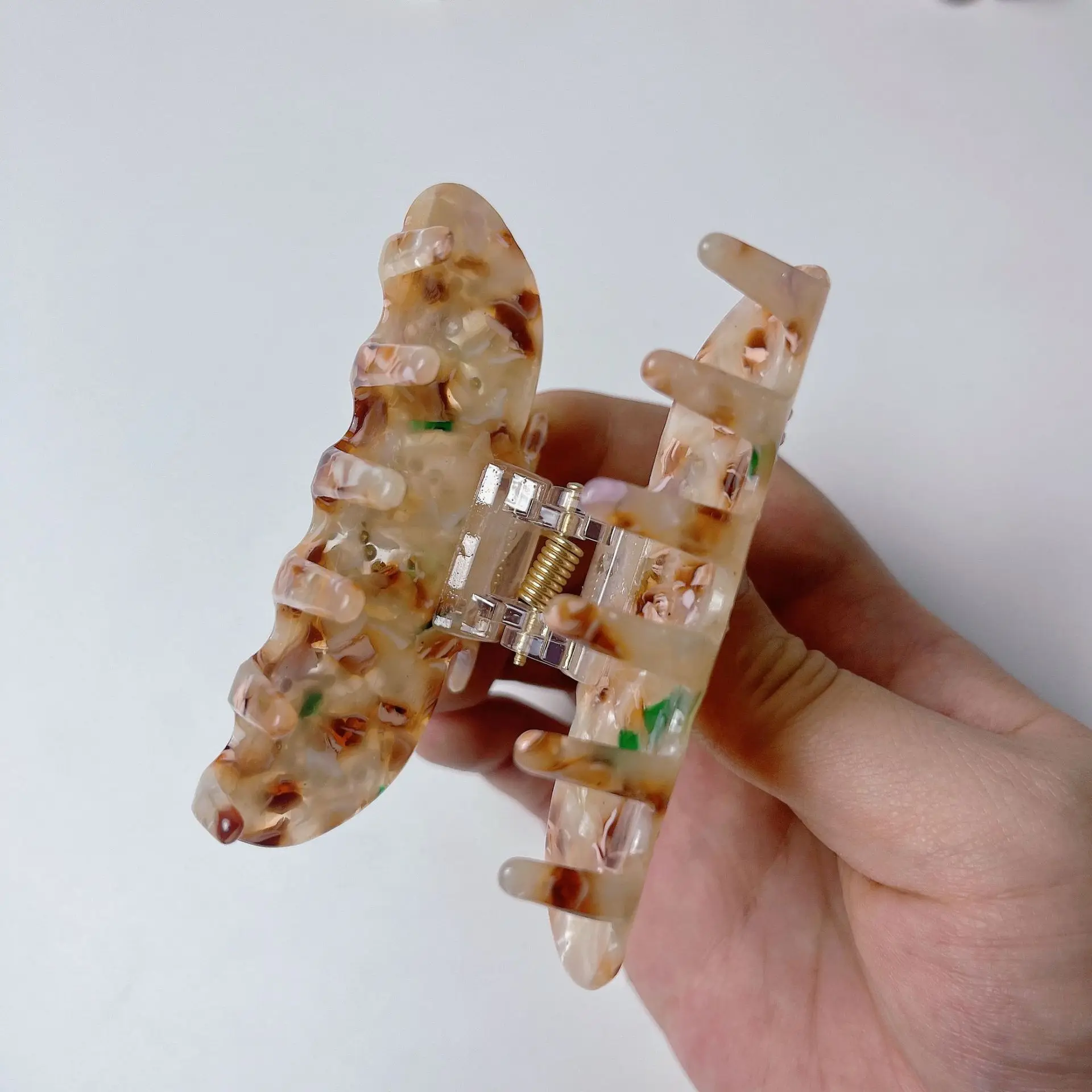 신제품 패션 심플 8.5CM 라인석 박힌 스마일 페이스 그랩 클립, 레트로 아세트산 상어 클립 헤어 액세서리