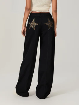 Women s Stylish Star Print Loose Denim Jeans for Spring and Fall - Casual Low Waist Trousers with a Fashionable Twist 5