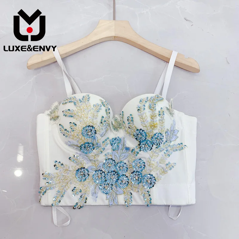 

LUXE&ENVY Nail Bead Sequin Embroidery Heavy Work Flower Design Sense Three Dimensional Chest Cup Pure Desire 2023 Autumn