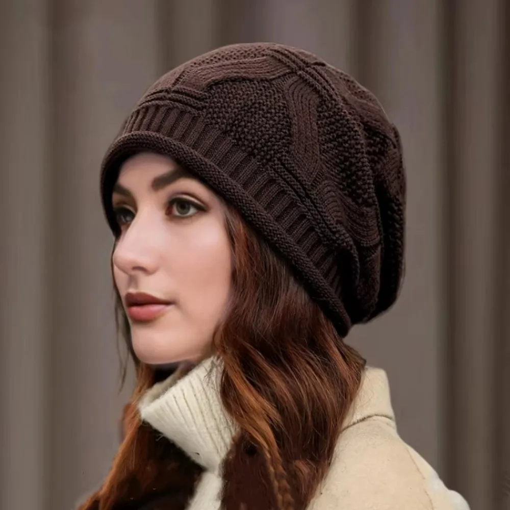 Modische Baggy-Strickmütze, übergroße, verdickte Wolle, Mütze, einfarbig, warm halten, Skimütze, Winter