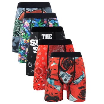 5Pcs Sexy Men's Panties Set Summer Breathable Men Underwear Boxers Fashion Print Underpants Male Plus Size Man Boxers Trunks 1