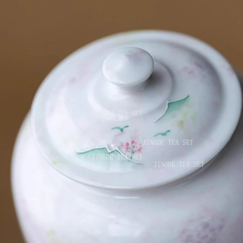 Ceramic Powder and Dai Hand-painted Remote Mountain Tea Sealed Jar Household Chinese Large Tea Moisture-proof Jar