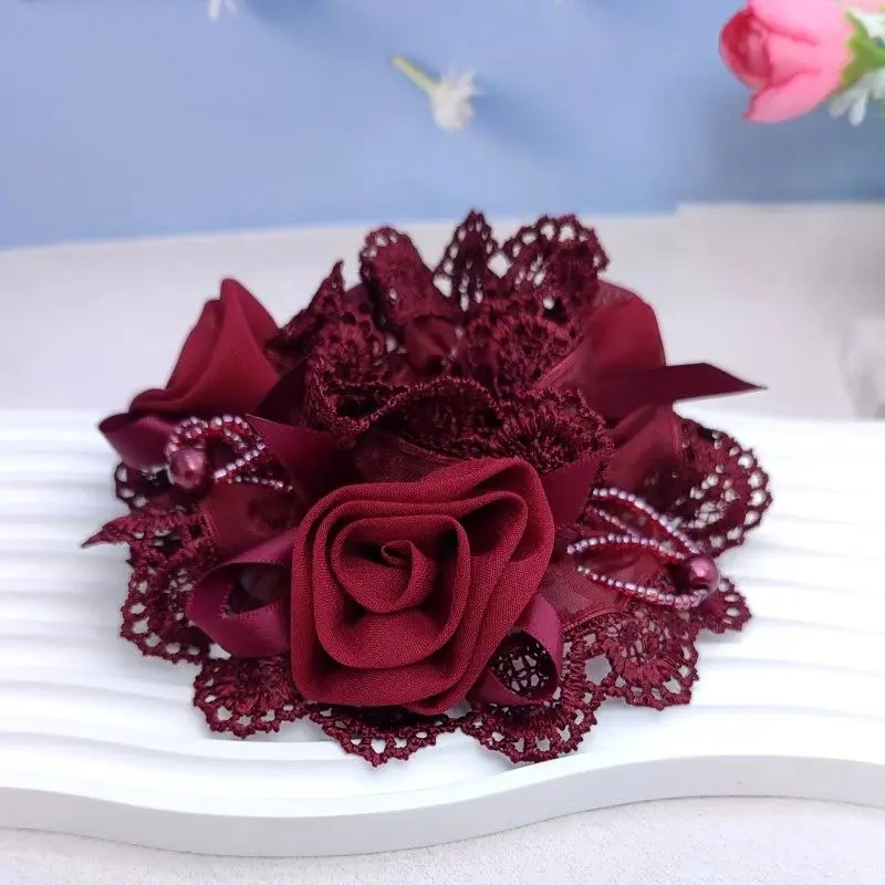 Elegant Red Floral Wide Circle Headband
